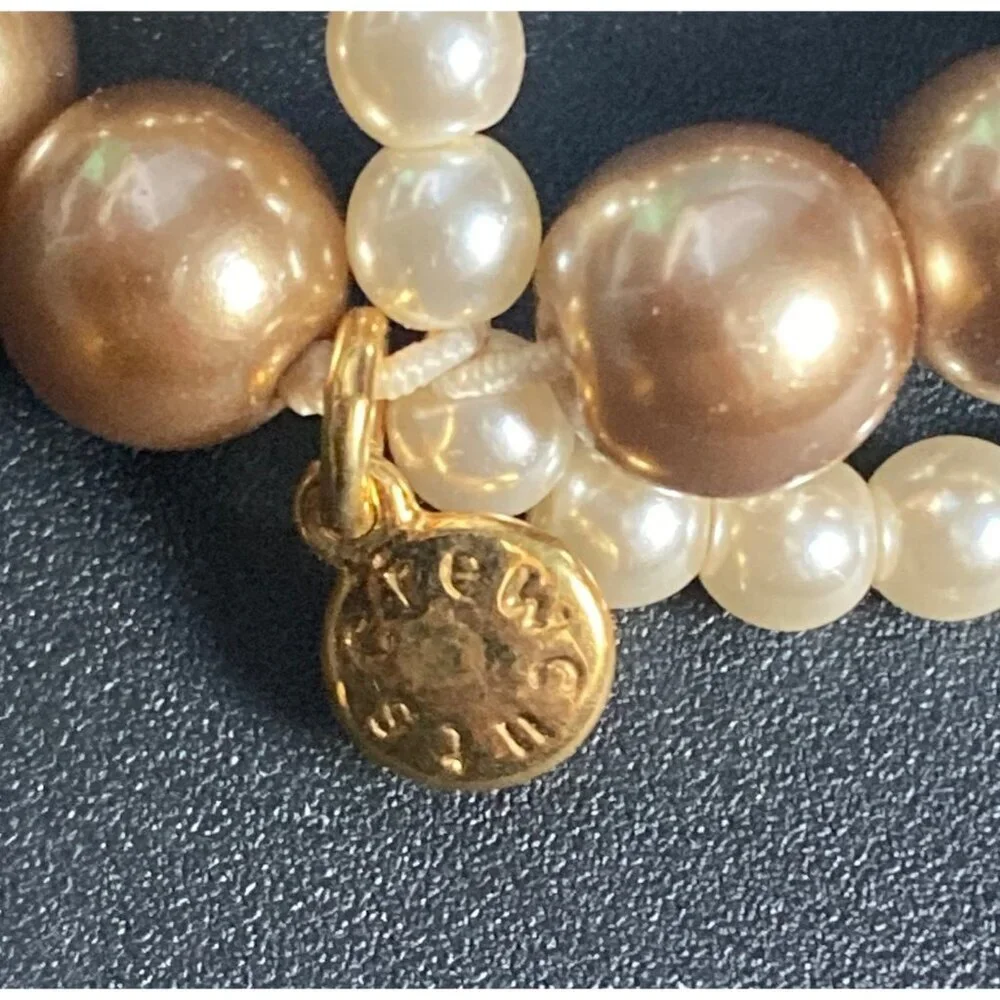 J Crew Crewcuts Champagne Beaded Bracelet Gold Tone Faux Pearl Stretch Bridal